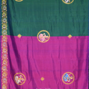 Purple Hand-Painted Kandarpa Ashwa (Horse) Pattachitra Saree