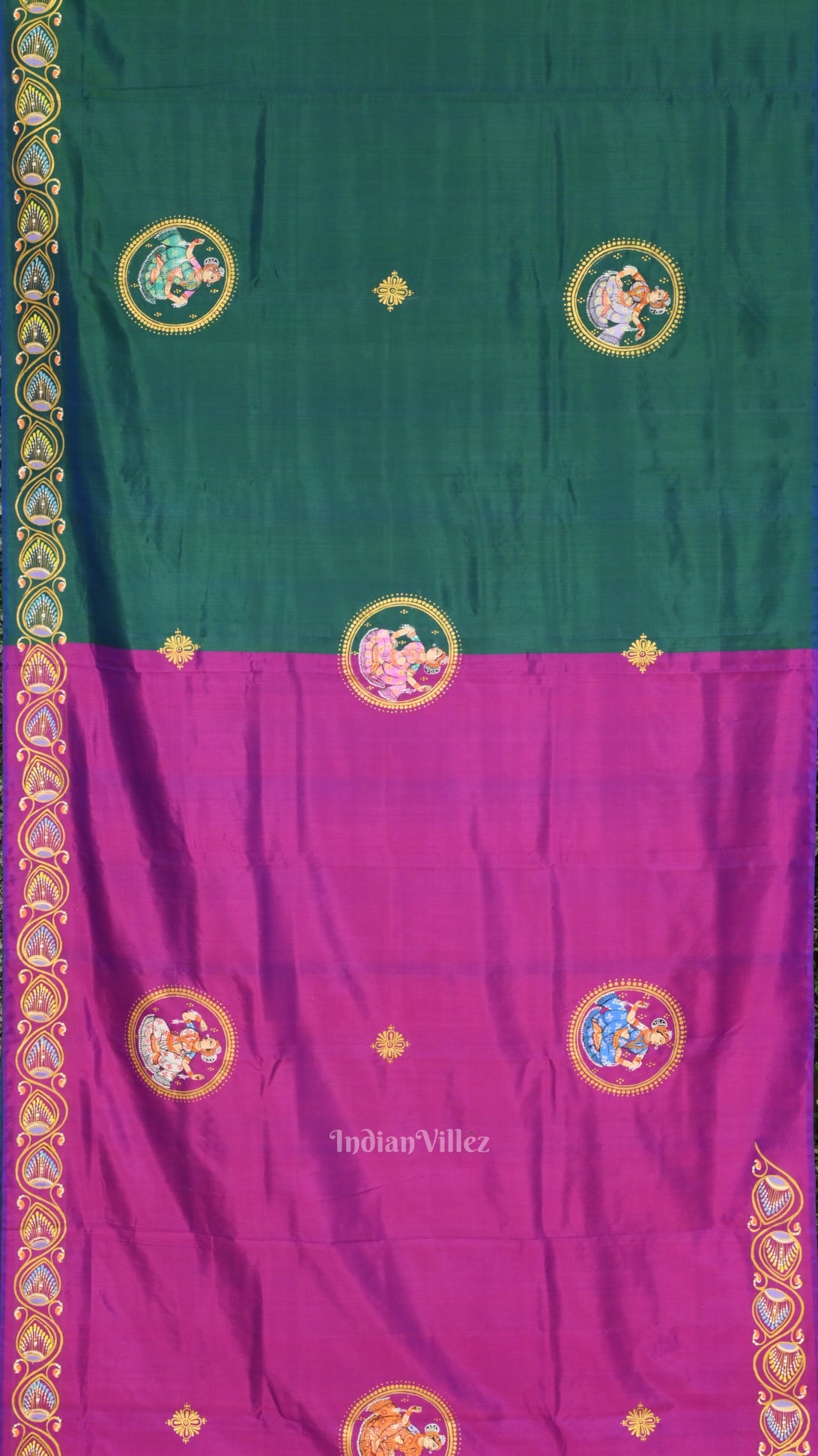 Purple Hand-Painted Kandarpa Ashwa (Horse) Pattachitra Saree