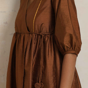 trueBrowns Brown Silk Angrakha Co-ord Set