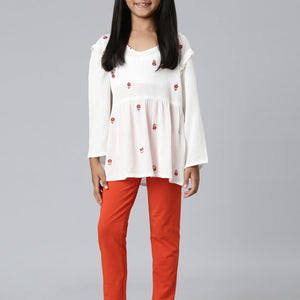 Girls Solid Orange Ankle Length Leggings