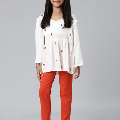 Girls Solid Orange Ankle Length Leggings