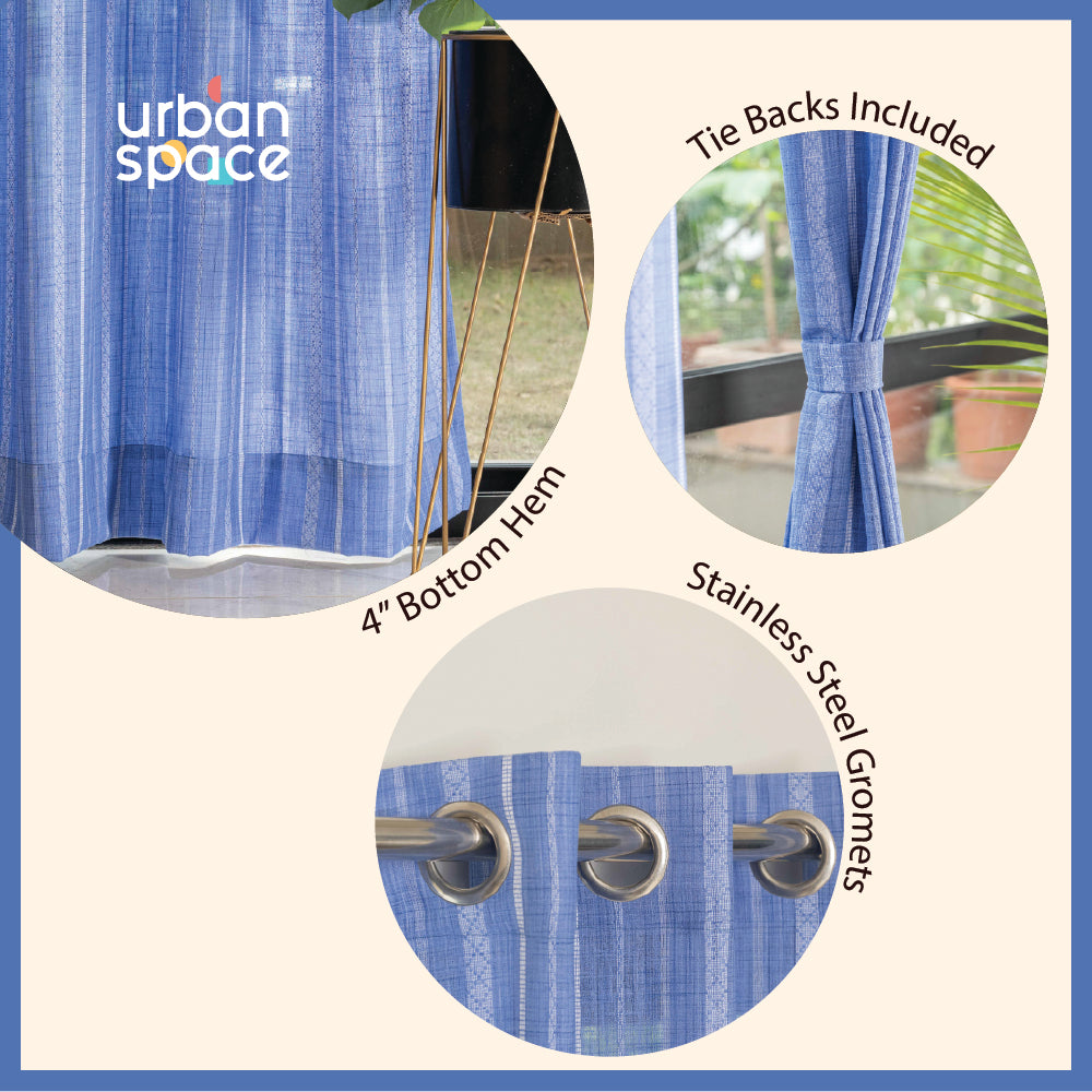 Aari Collection Embriodered Sheer Curtains, 40-50% Light Filtering Curtains - Pack of 2 - Vertical Weaves Blue