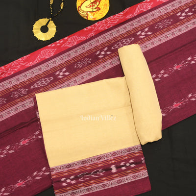 Maroon Cream Pasapali Sambalpuri Cotton Dress set with Dupatta