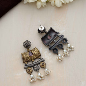 trueBrowns Silver Gold Tone Dangle Earrings