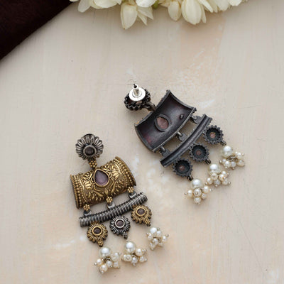trueBrowns Silver Gold Tone Dangle Earrings