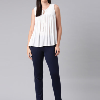 Women Solid Navy Mid Rise Smart Fit Kurti Pant