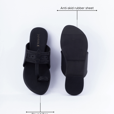 Melanie Black Solid Kolha Flats
