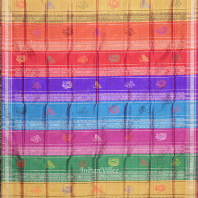 Rani Pink Body  Pasapali With Double Pallu Berhampuri Silk Saree