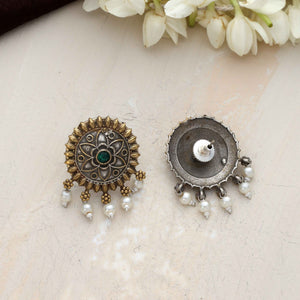 trueBrowns Silver Gold Tone Floral Stud Earrings