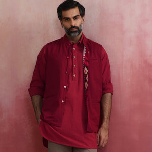 trueBrowns Men's Maroon Ikat Reversible  Nehru Jacket