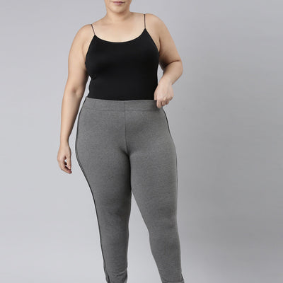 Women Solid Antra Melanges Side Stripe Active Leggings