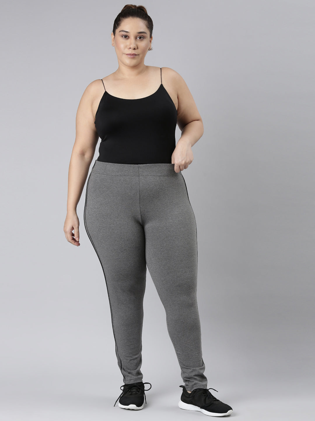 Women Solid Antra Melanges Side Stripe Active Leggings