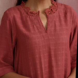trueBrowns Peach High low Cotton Dobby Kurta Set