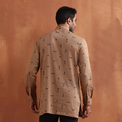 trueBrowns Men's Brown Printed Short Kurta
