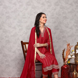 Floral Embroidered Regular Kurta with Trousers & Dupatta