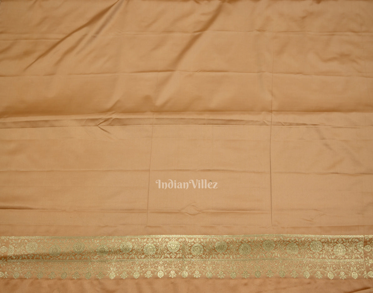 Beige Soft Pure Mashru Satin Silk Banarasi Saree