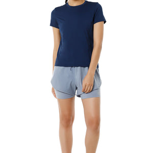 Flaunt Short Sleeve Round Neck Workout T-Shirt - Pageant Blue
