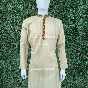 Dutch White Tussar Silk Long Kurta For Men