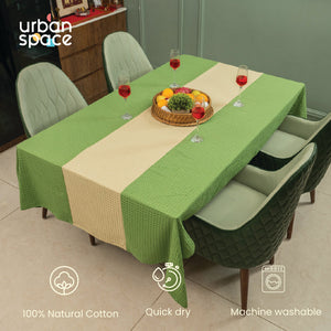 100% Cotton Waffle weave dining table cover Combo - 1 Table Cloth, 4 reversible Placemats and 4 matching solid-colored Napkins - Sage Green & Beige