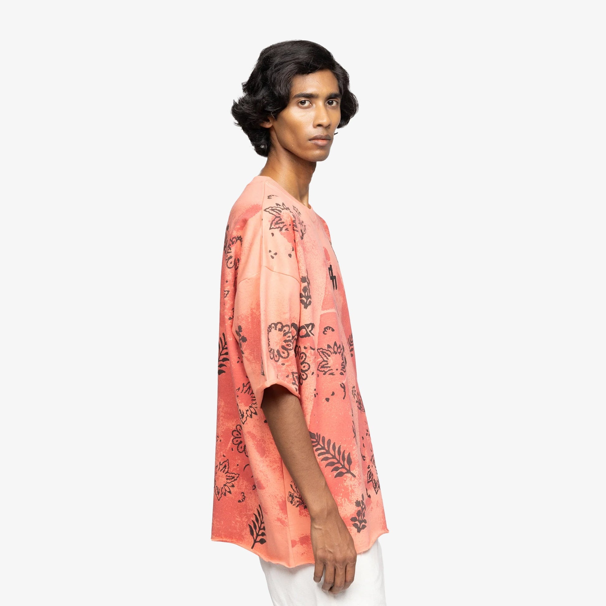 F A R A K | CORAL BLOCK PRINTED T-SHIRT { PINK/PINK