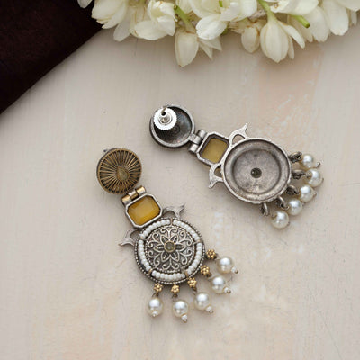 trueBrowns Silver Gold Tone Meenakari Pearl Drop Earrings
