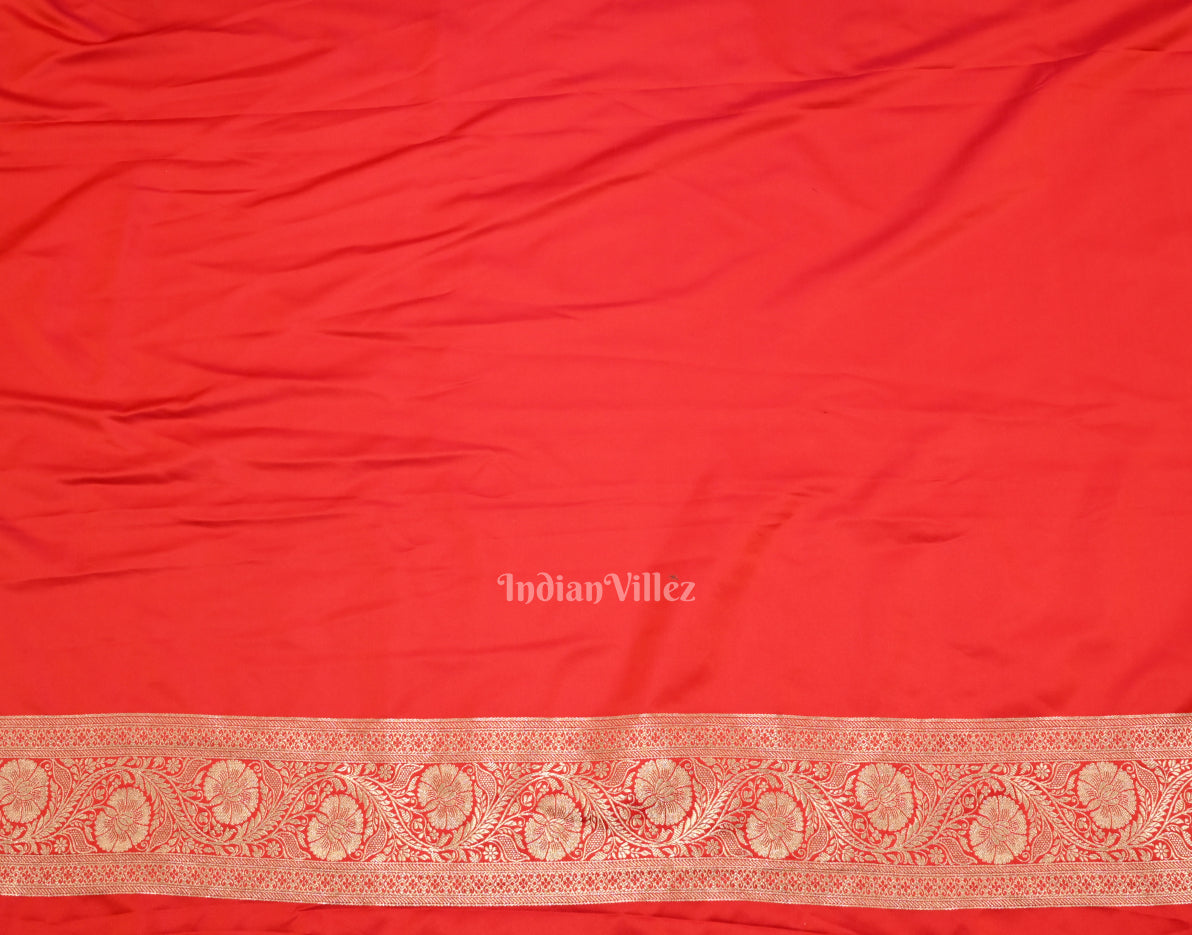 Bridal Wedding Deep Red Soft Pure Mashru Satin Silk Banarasi Saree