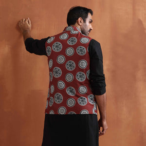 trueBrowns Men's Rust Printed Nehru Jacket