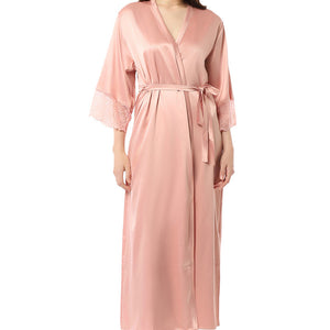 Eternal Bliss Full-length Satin Robe - Mellow Rose