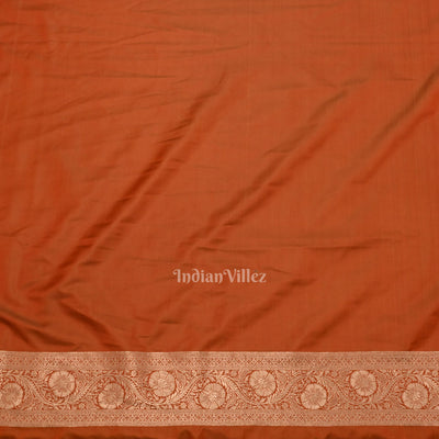 Brick Red Soft Pure Mashru Satin Silk Banarasi Saree