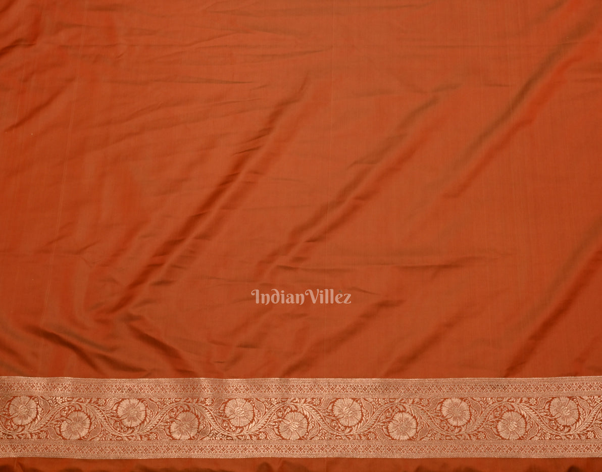 Brick Red Soft Pure Mashru Satin Silk Banarasi Saree
