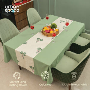 100% Cotton Dining table cover Combo - 1 Table Cloth, 4 reversible Placemats and 4 matching solid-colored Napkins - Palm Lagoon Green
