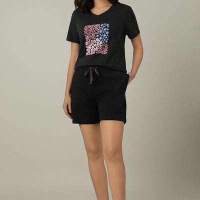 V-Neck Sleep Tee - Floral Heart Print