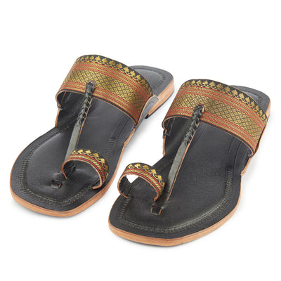 Black Handstitched Leather Kolhapuri Women Slipper