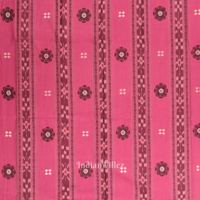 Baby Pink Black Flower Buti Odisha Ikat  Sambalpuri Dress Material & Dupatta