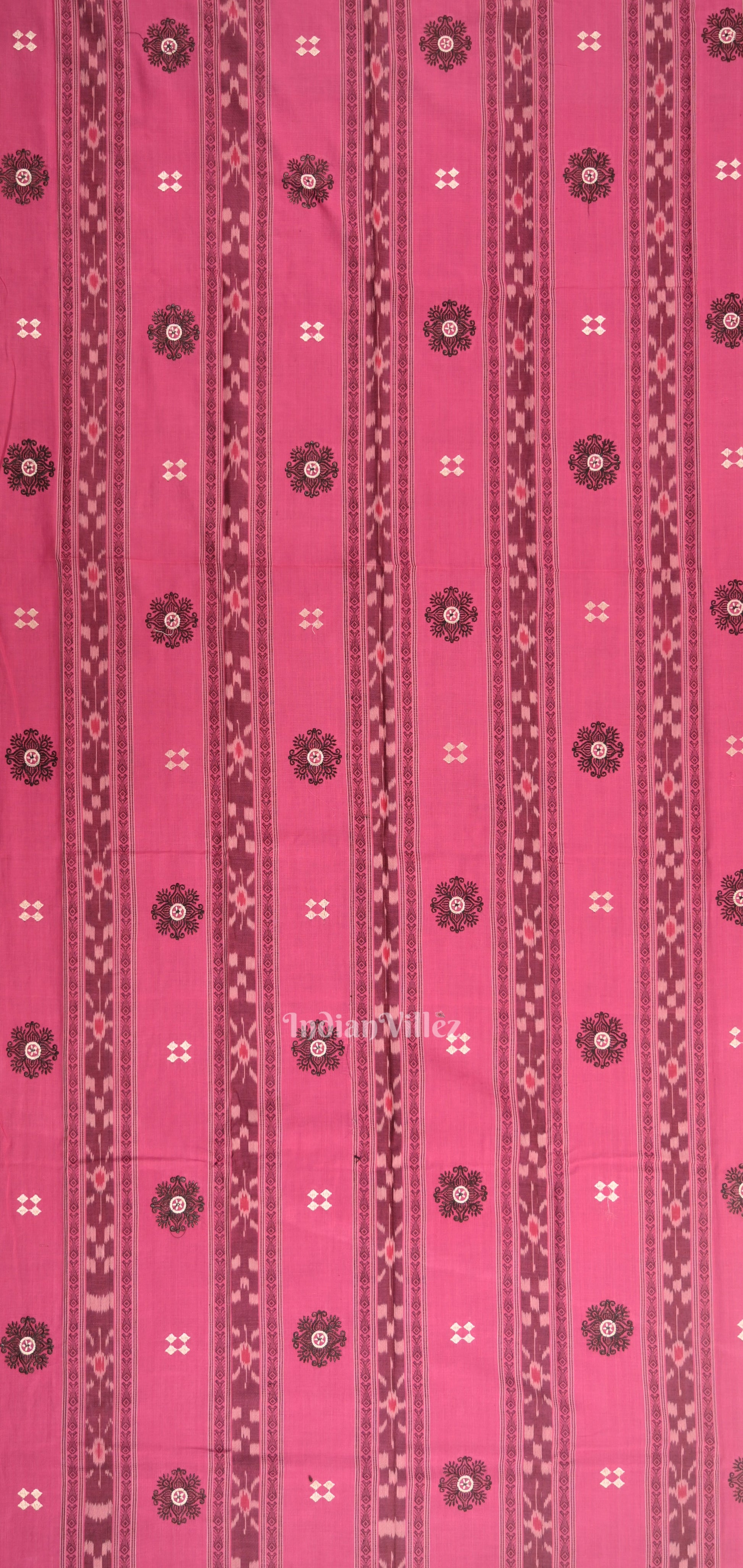 Baby Pink Black Flower Buti Odisha Ikat  Sambalpuri Dress Material & Dupatta