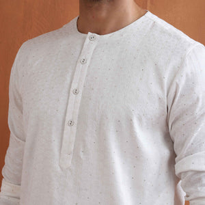 trueBrowns Men's Ivory Sequin Chanderi Kurta