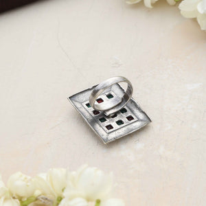 trueBrowns Silver Tone Rectangular Stone Ring