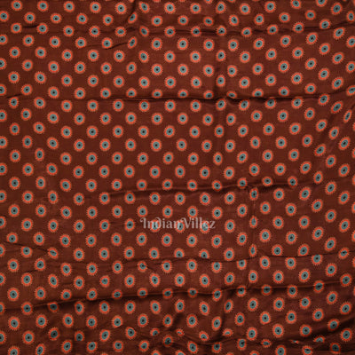 Coffee Digital Print Banarasi Silk Saree