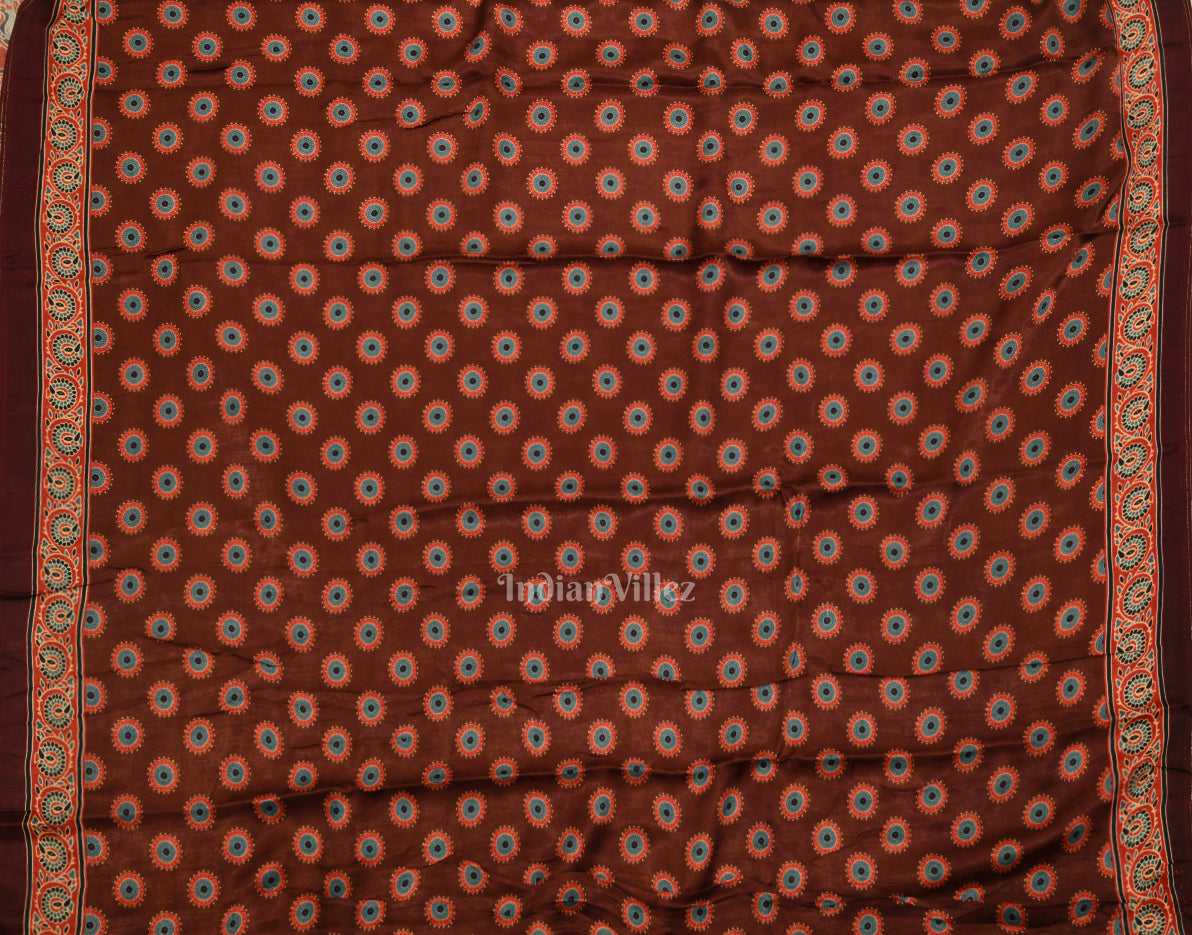 Coffee Digital Print Banarasi Silk Saree