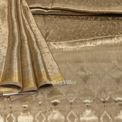 Silver Zari Woven Tissue Banarasi Saree with Floral Handwork