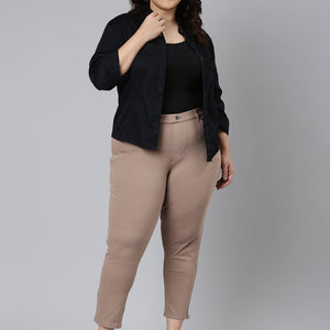 Women Solid Light Chocolate Mid Rise Cropped Jeggings