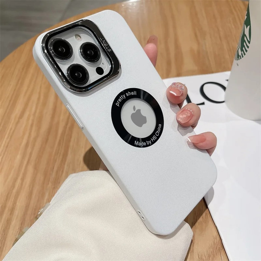 iPhone 15 Series Luxury Camera Protector Stand Case With Logo Cut