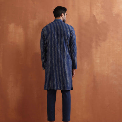 trueBrowns Men's Blue Cotton Dobby Kurta