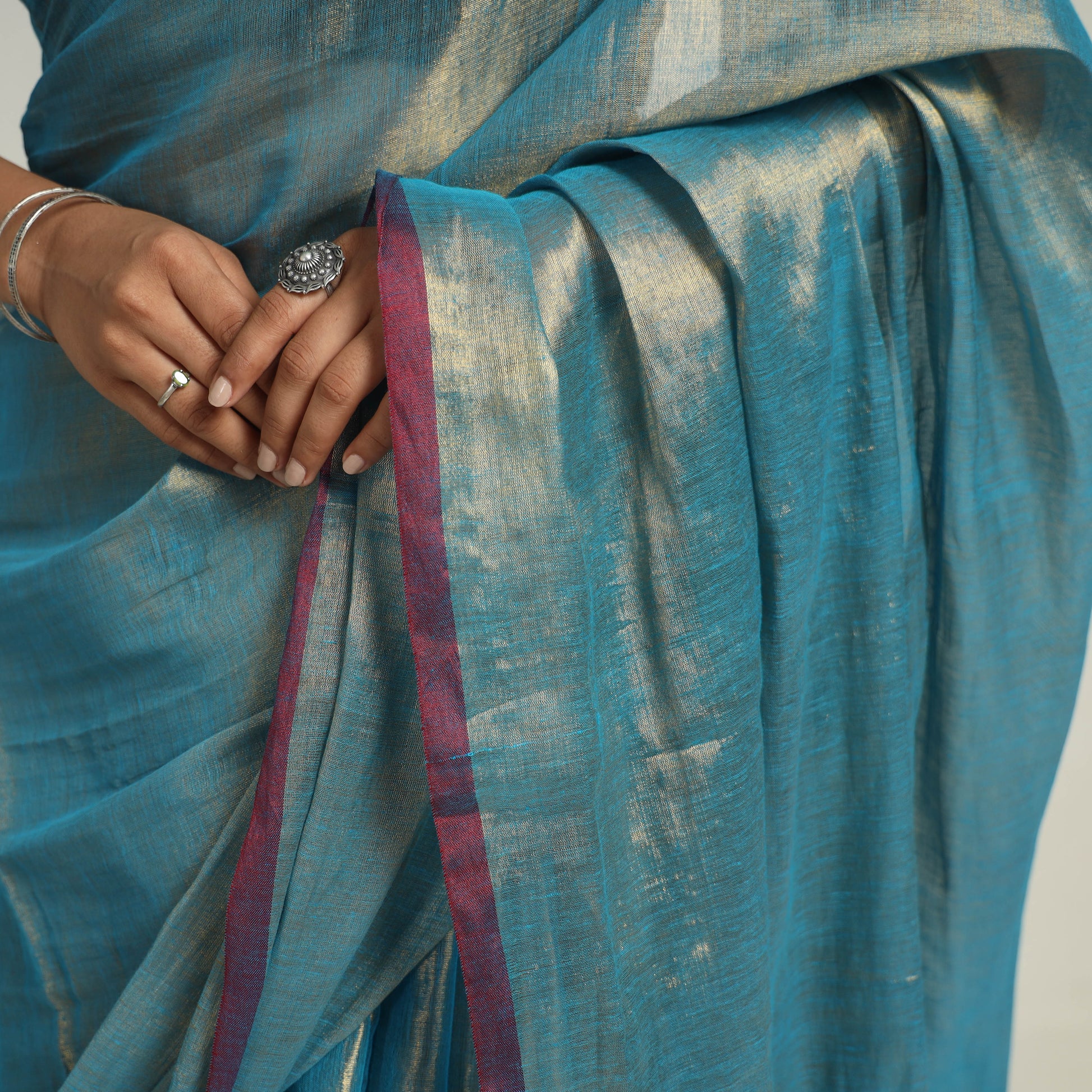 Blue - Bengal Fine Tissue Zari Saree 01
