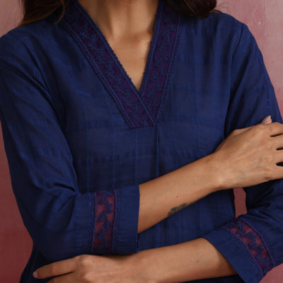trueBrowns Dark Blue Cotton Dobby Co-ord set