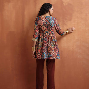 trueBrowns Brown Print Flared Co-ord Set