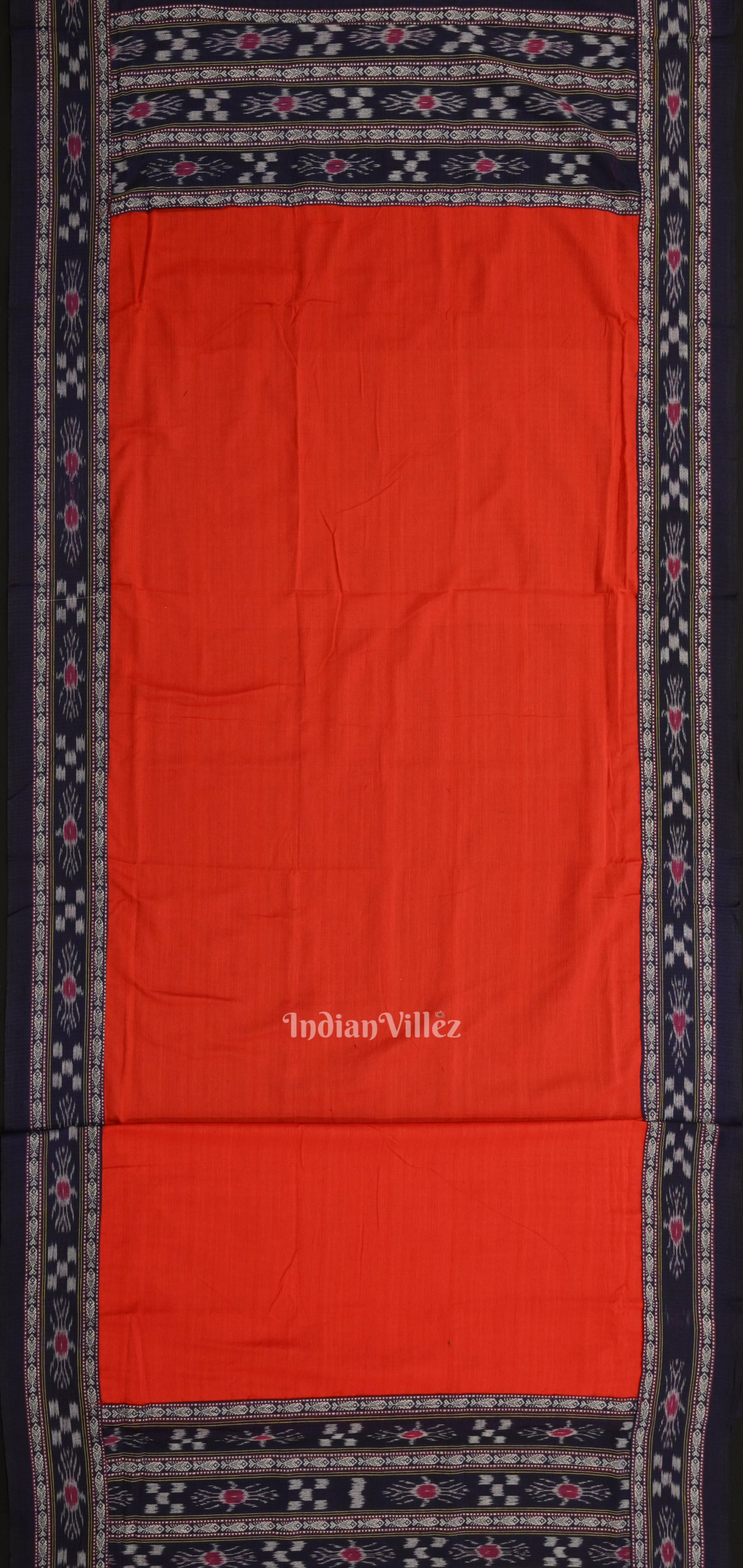 Navy Blue Red Pure Cotton Sambalpuri Dress Material & Dupatta