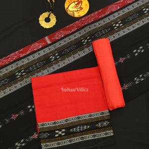Black Red Pasapali Sambalpuri Cotton Dress set with Dupatta