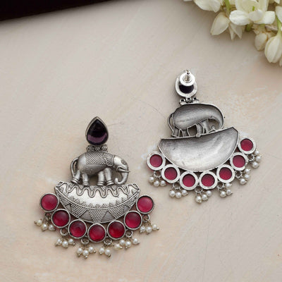 trueBrowns Silver Tone Elephant Dangle Earrings