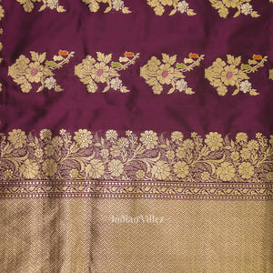 Dark Purple Floral Motif Designer Meenakari Banarasi Silk Saree